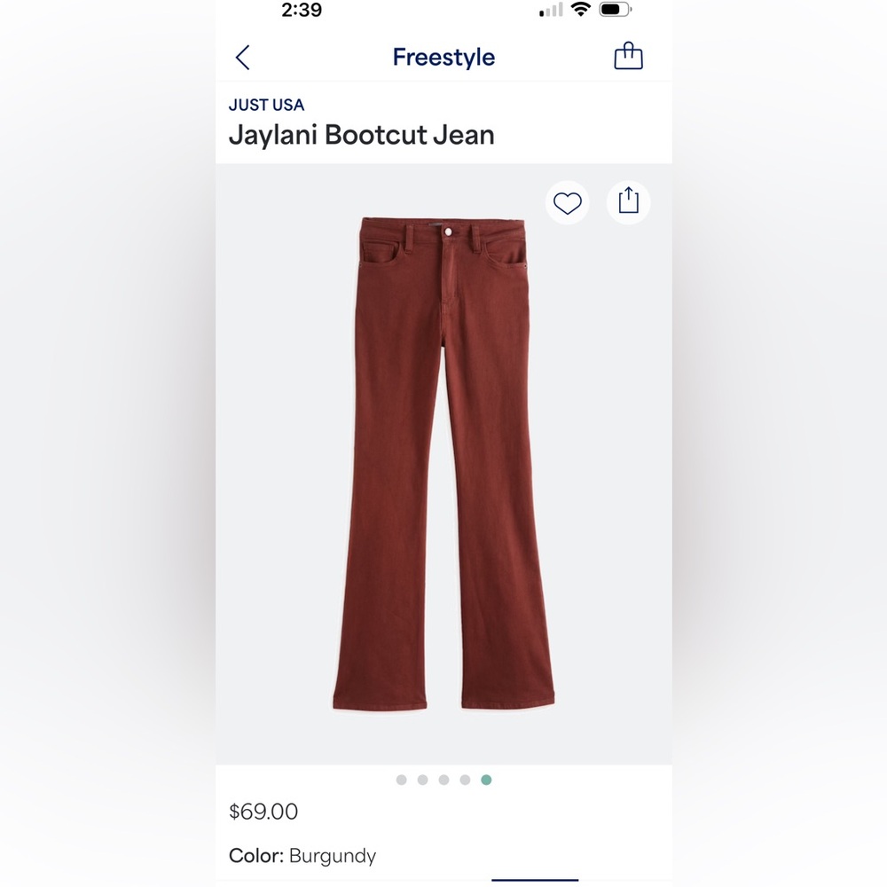 JUST USA Jaylani Bootcut Jean (Burgundy)